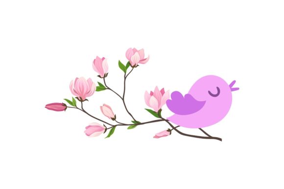 Bird on Flower Branch: A Versatile Graphic Design Asset for Modern Branding