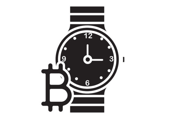 Bitcoin Travel Icon Watch Black Filled – A Versatile Graphic for Creative Projects