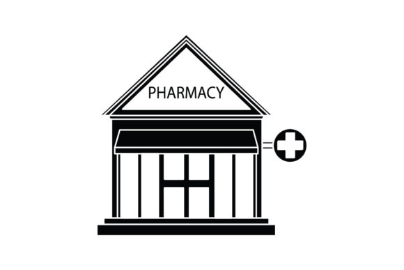 Building Pharmacy Black Filled Vector: A Freebie with Professional Design Potential