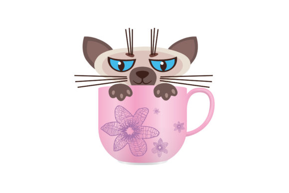 Cat with Colored Coffee Cup – A Versatile Graphic Design Asset for Handmade Creations