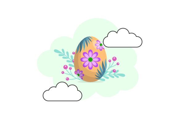 Easter Orange Egg Icon Cloud Style for Real Embroidery Projects