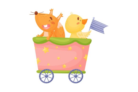 Funny Animals in Locomotive Illustration for Local Business Branding